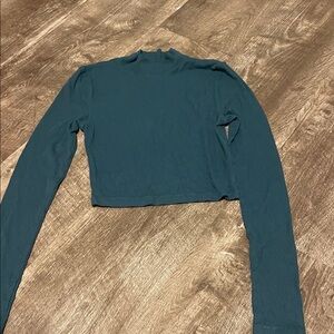 Aeropostale Teal Ribbed Mock Neck Long Sleeve Crop